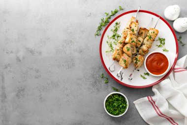 Izgara et şiş, tavuk şiş kebap Üstten Görünüm