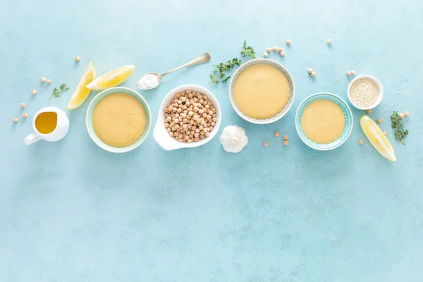 Kichererbsensoße Mit Frischem Zitronensaft Sesam Knoblauch Und Olivenöl — Stockfoto