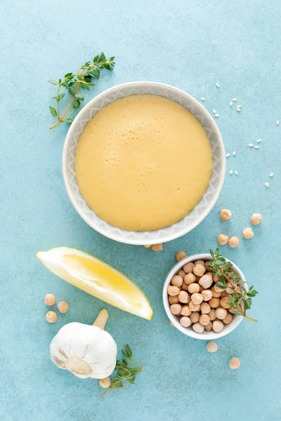 Sauce Aux Pois Chiches Avec Jus Citron Frais Graines Sésame — Photo