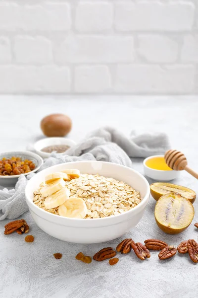 Copos Avena Con Frutas Frutos Secos Miel Bol — Foto de Stock