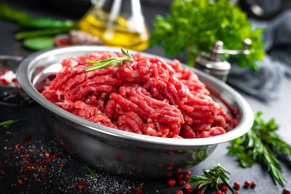 Mince Ground Meat Ingredients Cooking — Stock Photo, Image