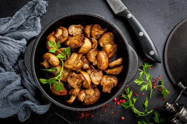 Gebakken Champignons Champignons Pan — Stockfoto