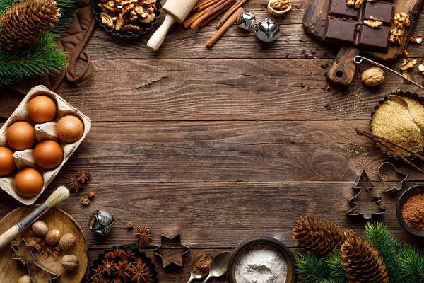 Vánoce Nebo Novérok Kulinářský Rustikální Dřevěný Podklad Ingrediencí Pro Vaření — Stock fotografie