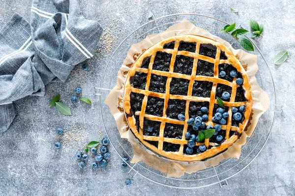 Pastel Tradicional Arándano Americano Casero Con Repostería Celosía Top Vie — Foto de Stock