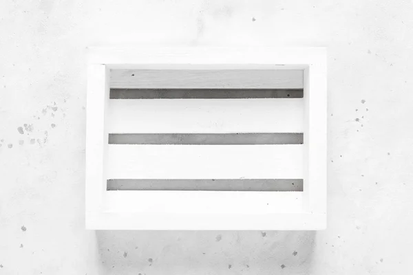 Empty wooden crate box on white background, top view, space for tex