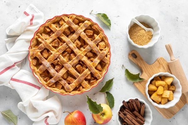 Apfelkuchen Traditioneller Amerikanischer Apfelkuchen Mit Frischen Äpfeln Und Zimt — Stockfoto
