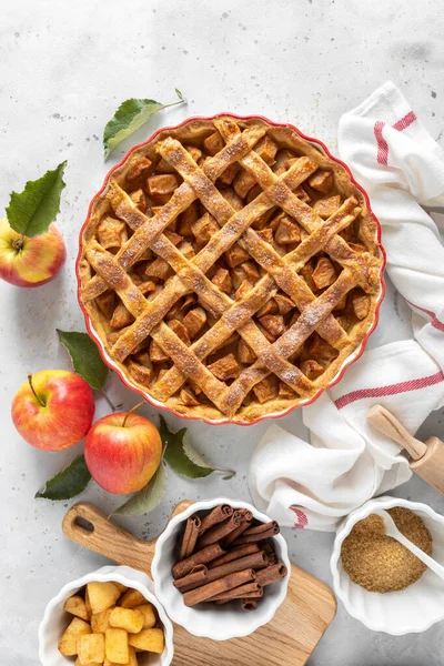 Apfelkuchen Traditioneller Amerikanischer Apfelkuchen Mit Frischen Äpfeln Und Zimt — Stockfoto