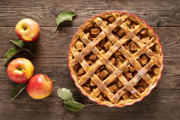 Tarta Manzana Tarta Manzana Tradicional Americana Con Manzanas Frescas Canela — Foto de Stock