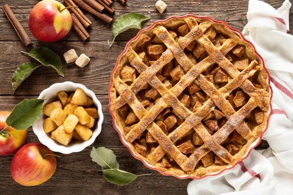 Tarta Manzana Tarta Manzana Tradicional Americana Con Manzanas Frescas Canela — Foto de Stock