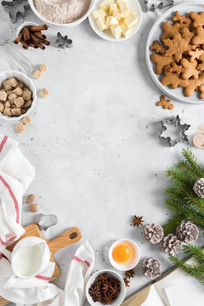 Jul Eller Jul Bakning Kulinariska Bakgrund Ingredienser För Matlagning Köksbord — Stockfoto
