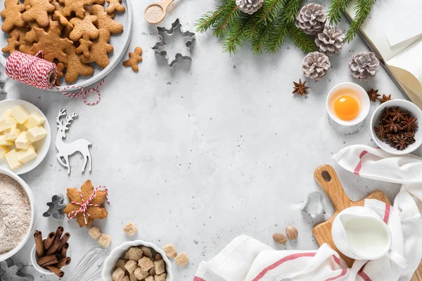 Jul Eller Jul Bakning Kulinariska Bakgrund Ingredienser För Matlagning Köksbord — Stockfoto