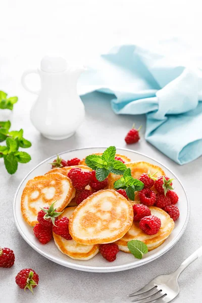 Breakfast Pancakes Fresh Raspberry — Stock Photo, Image