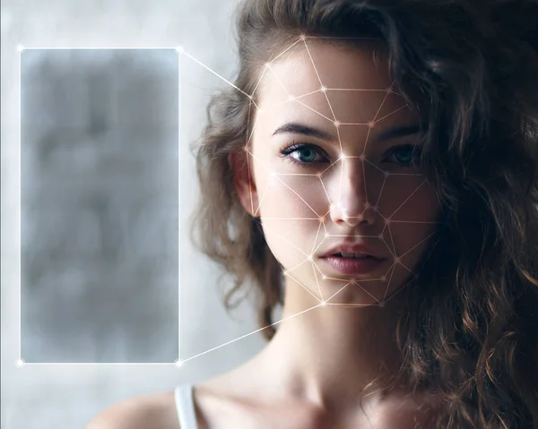 Détection Biométrique Visage Portrait Une Très Belle Fille Images De Stock Libres De Droits