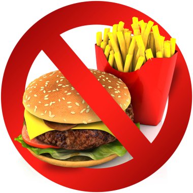 Fast food tehlike etiket. Çok güzel 3d çizim