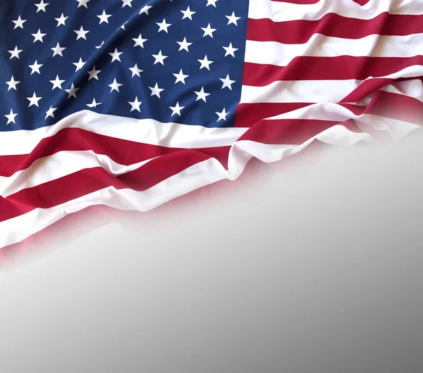 Közelkép Amerikai Zászló Szürke Háttér — Stock Fotó