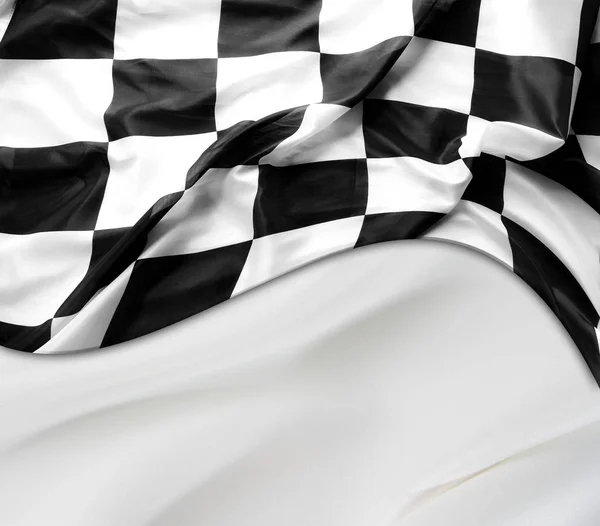 Checkered Black White Racing Flag White Silky Backgroun — Stock Photo, Image