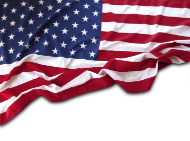 Beyaz arkaplanda Amerikan bayrağına yakın plan