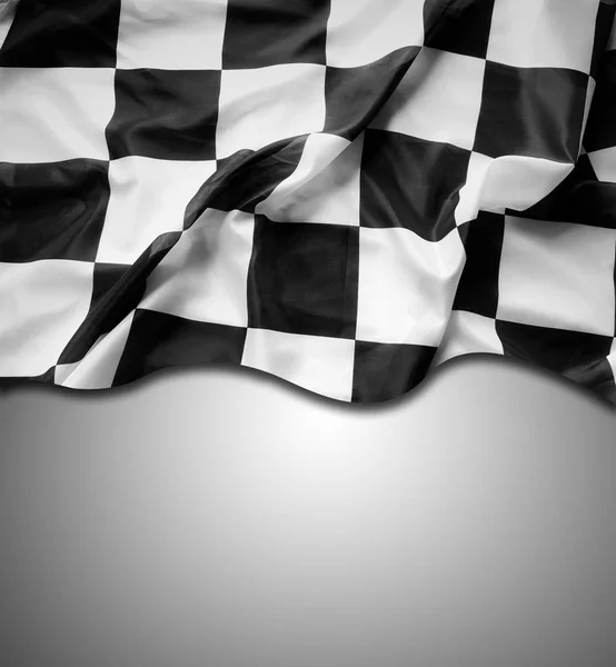 Checkered Black White Flag Grey Background Copy Space — Stock Photo, Image