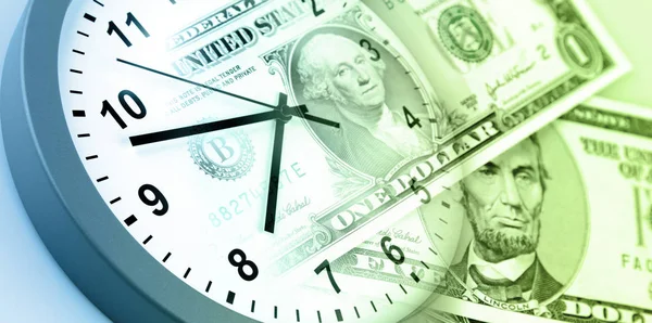 Horloge Sur Des Billets Américains Assortis Temps Est Une Idée — Photo