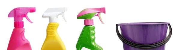 Three Spray Bottles Bucket — Stock Photo, Image