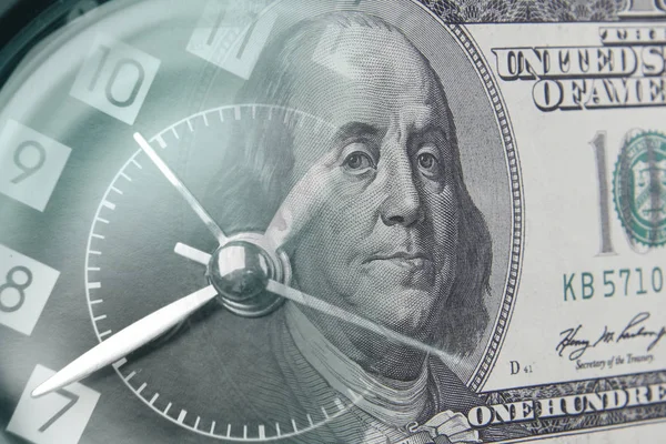 Clock American Banknote Time Money Idea — Stock Photo, Image