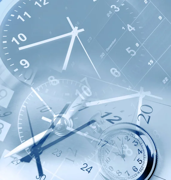 Uhren Und Kalender Zusammengesetzt Blauton — Stockfoto