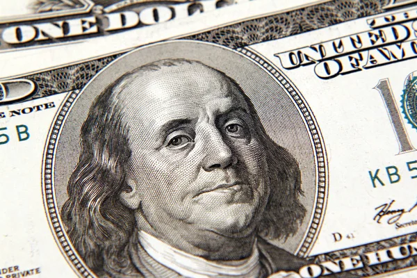 Benjamin Franklin Auf 100 Dollar Banknote Nahaufnahme — Stockfoto