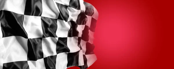 Checkered Bandeira Preta Branca Fundo Vermelho Espaço Cópia — Fotografia de Stock