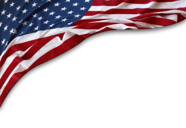 Beyaz arkaplanda Amerikan bayrağına yakın plan