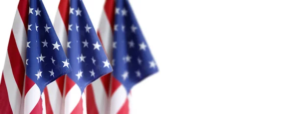 Tre Amerikanska Flaga Framför Vit Bakgrund — Stockfoto
