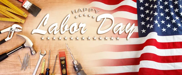 Amerikanska Flaggan Och Verktyg Glad Labor Day — Stockfoto