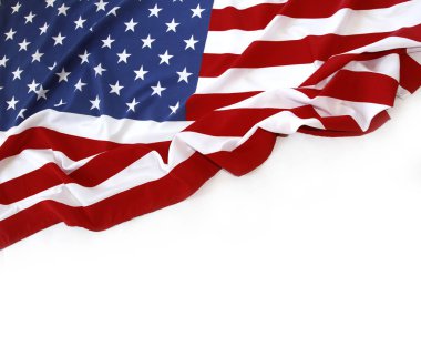 Beyaz arkaplanda Amerikan bayrağına yakın plan