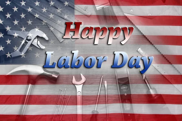 Amerikanska Flaggan Och Verktyg Glad Labor Day — Stockfoto