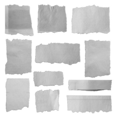 Düz arka plan üzerinde yırtık kağıt onbir adet 