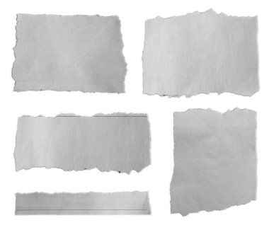 Düz arkaplanda beş parça yırtık kağıt 