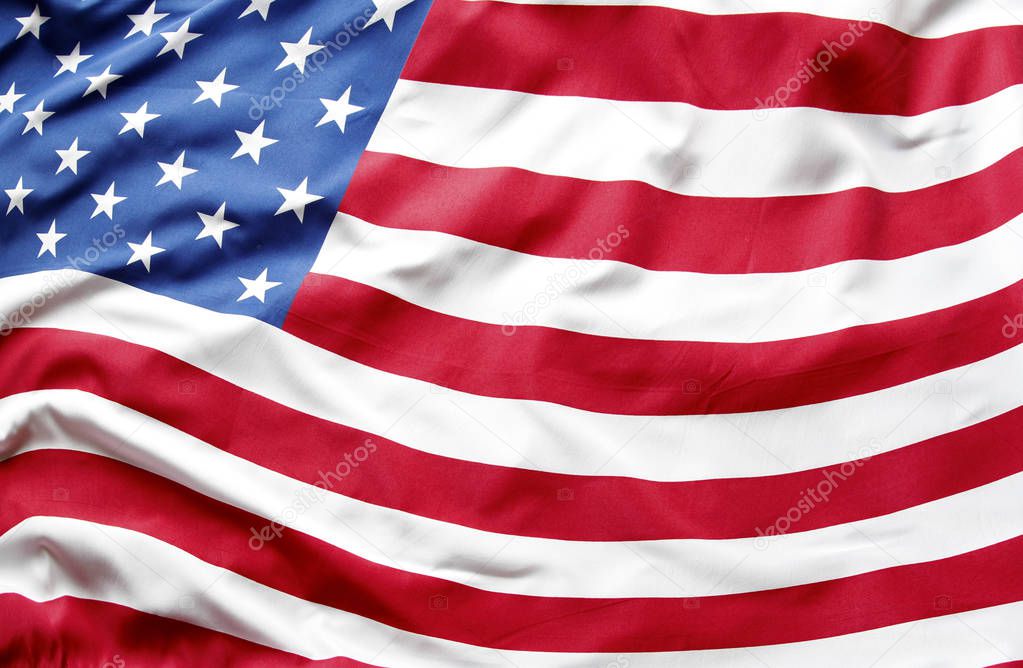 Closeup of rippled American flag
