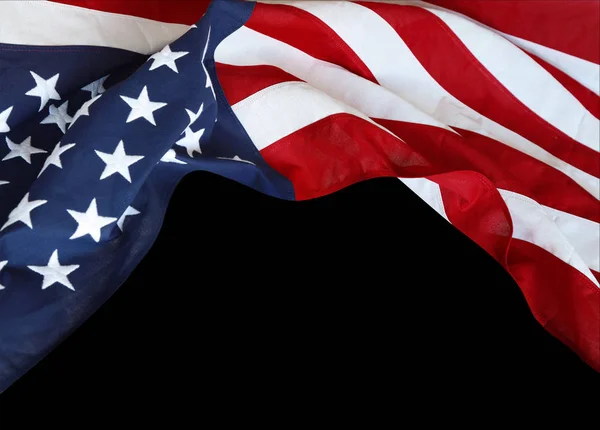 Närbild Amerikanska Flaggan Svart Bakgrund — Stockfoto