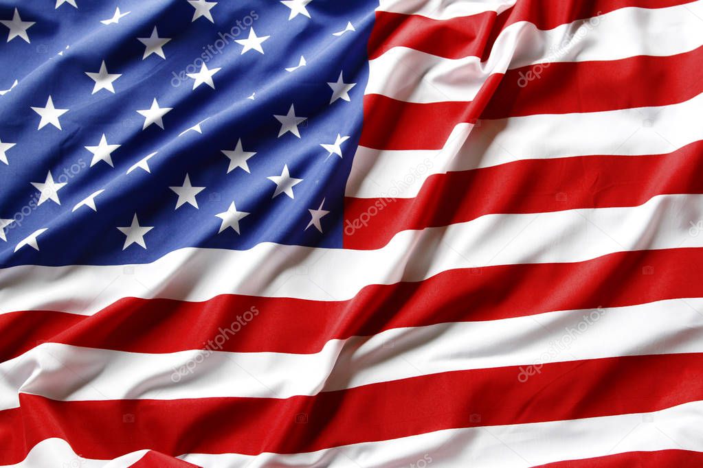 Closeup of rippled American flag