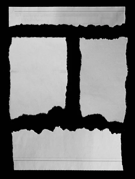 Four Pieces Torn Paper Black — Stock Photo, Image