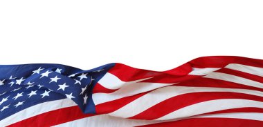 Beyaz arkaplanda Amerikan bayrağına yakın plan