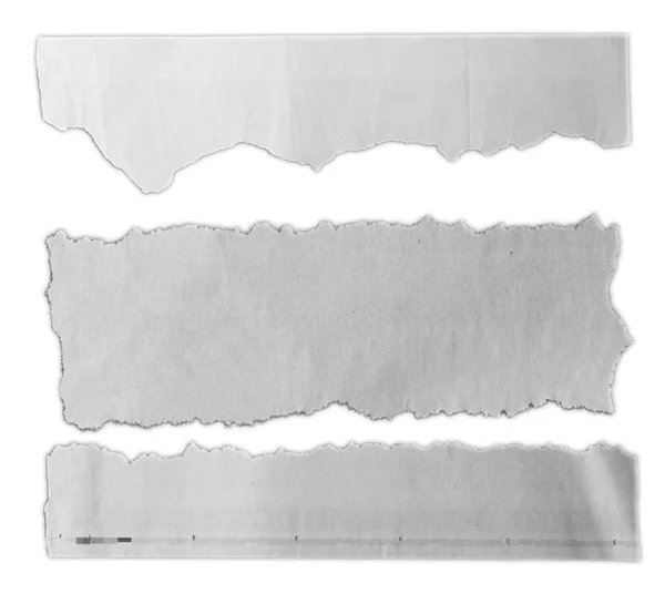 Drei Stücke Zerrissenes Papier Auf Blankem Hintergrund — Stockfoto