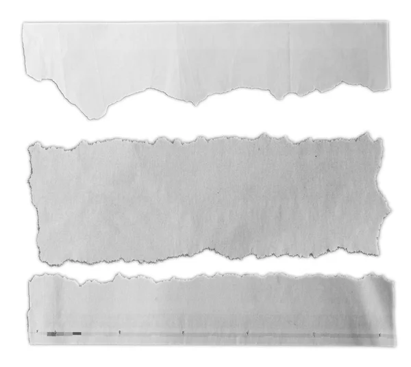 Tres Pedazos Papel Desgarrado Sobre Fondo Liso — Foto de Stock