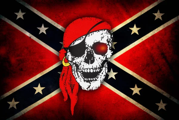汚れた南軍の旗と頭蓋骨 — ストック写真