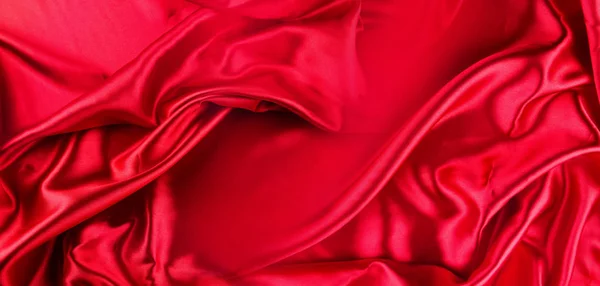 Primo Piano Delle Increspature Tessuto Seta Rossa — Foto Stock
