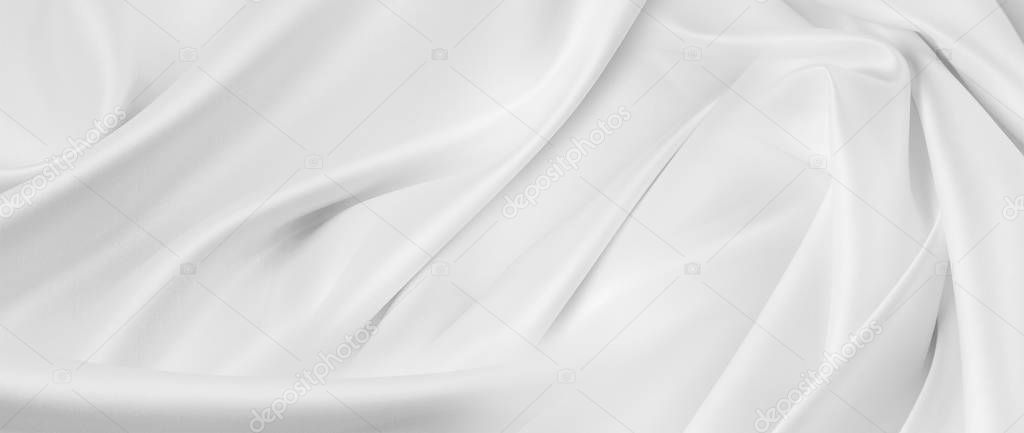 Closeup of rippled white silk fabric