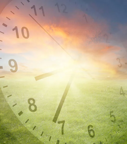 Clock in spring scene — Stock Photo, Image