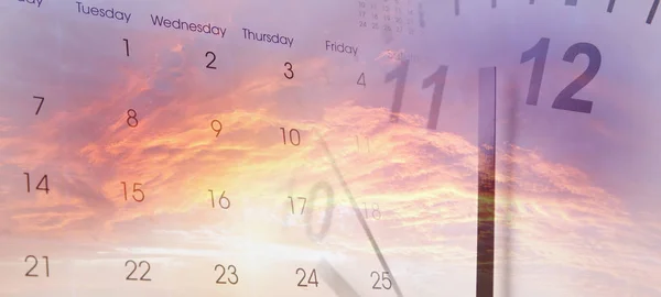 Clock and calendar in sky — Stock Photo, Image