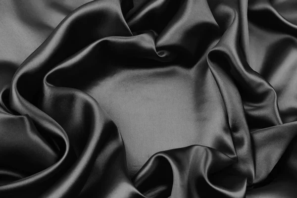 Closeup Rippled Black Silk Fabric — Stock Photo, Image