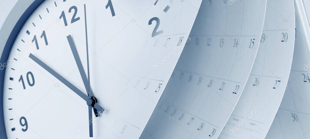 Clock face and calendar pages composite