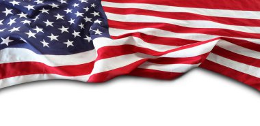 Beyaz arkaplanda Amerikan bayrağına yakın plan